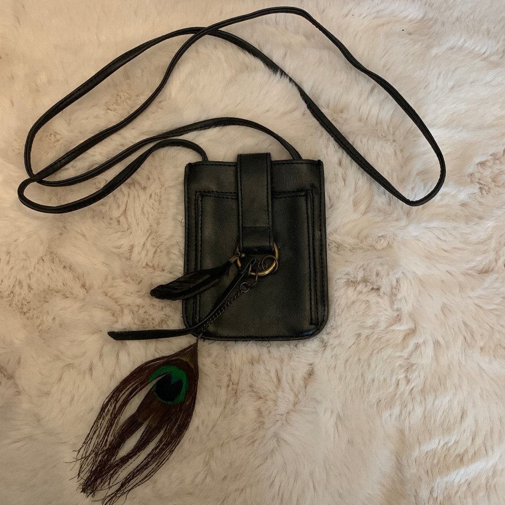 Faux Leather Peacock Feather Small Cross Body Bag